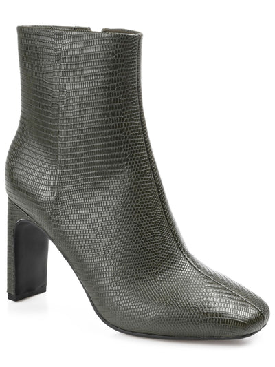 JOURNEE COLLECTION Womens Green Solid Lizzard Center Seam Padded Goring Sarla Square Toe Block Heel Zip-Up Dress Booties 9
