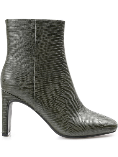 JOURNEE COLLECTION Womens Green Solid Lizzard Center Seam Padded Goring Sarla Square Toe Block Heel Zip-Up Dress Booties 9