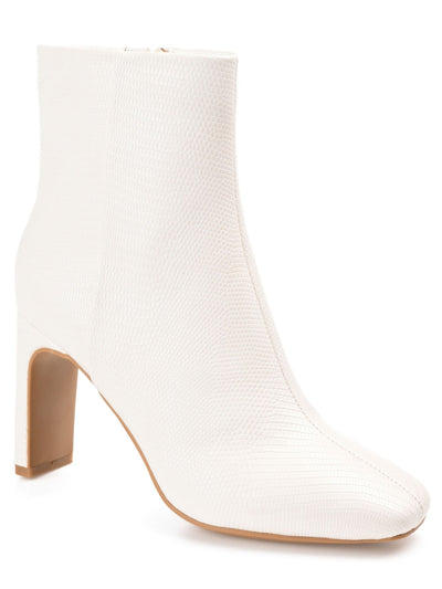 JOURNEE COLLECTION Womens White Lizard Texture Padded Goring Sarla Square Toe Block Heel Zip-Up Booties 11