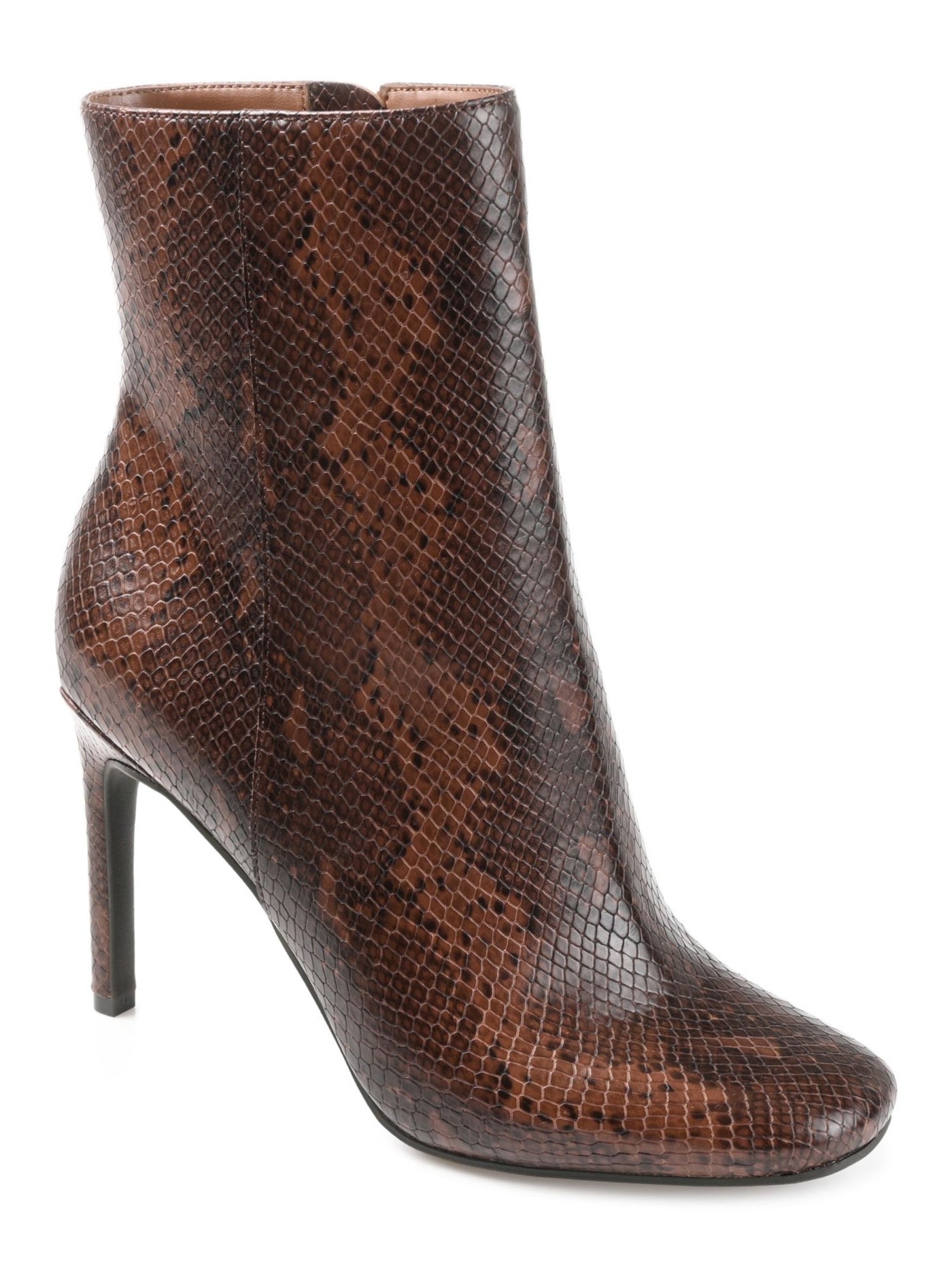 JOURNEE COLLECTION Womens Brown Snake Comfort Silvy Square Toe Stiletto Zip-Up Booties 7.5 M