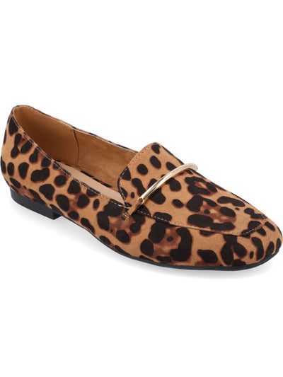 JOURNEE COLLECTION Womens Beige Animal Print Metal Hardware Padded Wrenn Square Toe Slip On Loafers Shoes 8