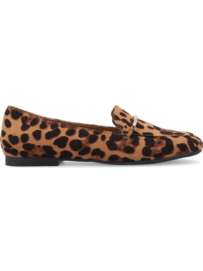 JOURNEE COLLECTION Womens Beige Animal Print Metal Hardware Padded Wrenn Square Toe Slip On Loafers Shoes 8