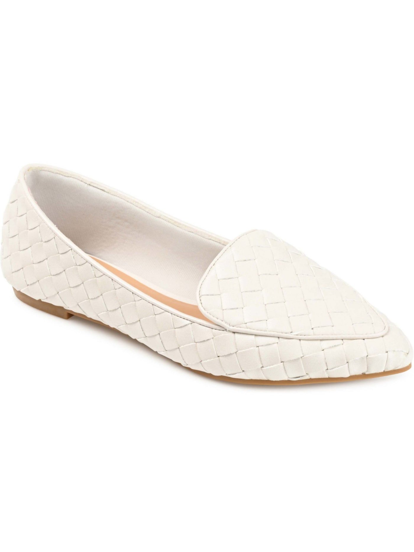 JOURNEE COLLECTION Womens White Woven Vented Vamp Cushioned Misty Pointed Toe Slip On Dress Loafers Shoes 8