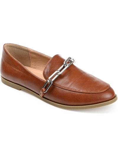 JOURNEE COLLECTION Womens Brown Chain Detail Padded Madison Almond Toe Slip On Loafers Shoes 8.5