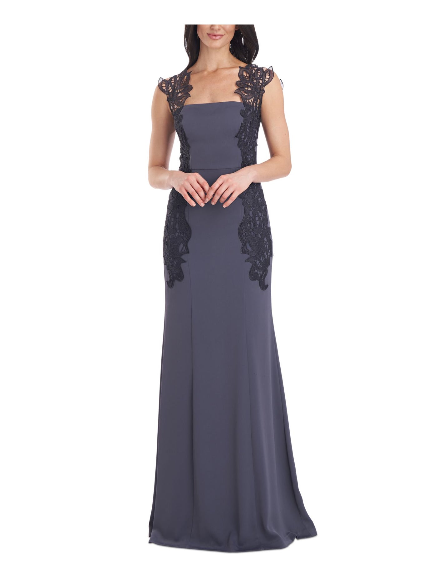 JS COLLECTION Womens Zippered Lace Lined Satin Sleeveless Square Neck Full-Length Evening Mermaid Dress