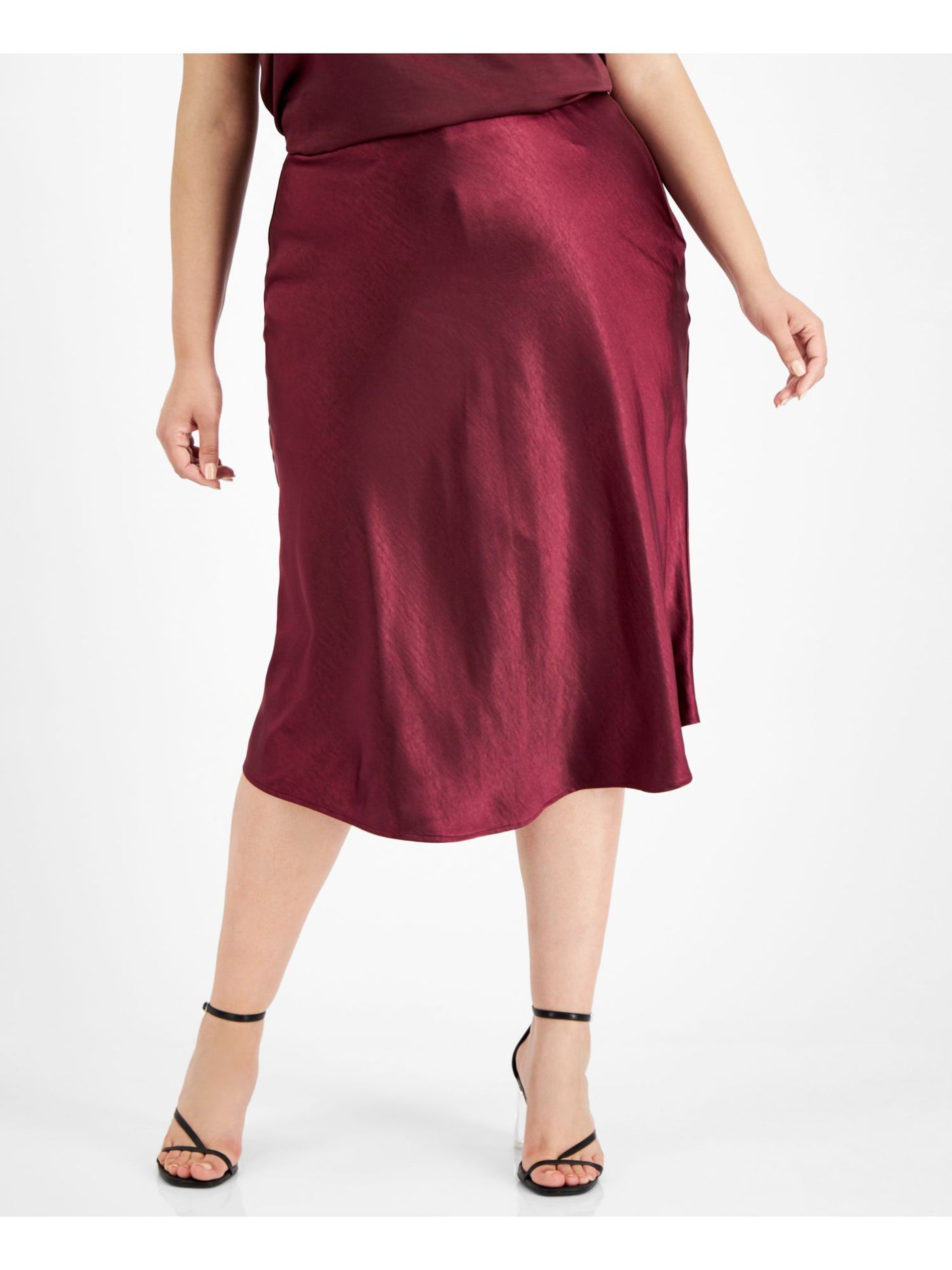 BAR III Womens Burgundy Midi Wear To Work A-Line Skirt Plus 14W