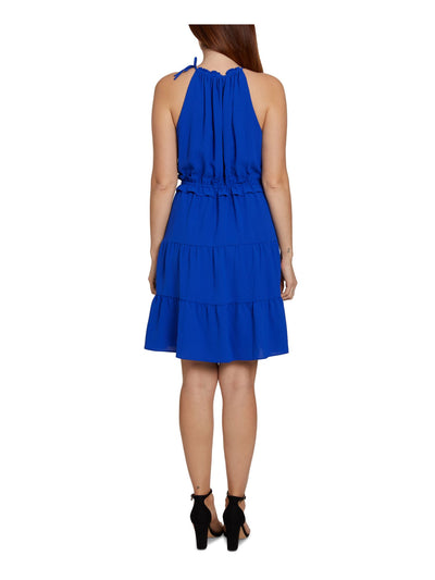SAGE COLLECTIVE Womens Blue Ruffled Drawstrings Tiered Hem Lined Sleeveless Halter Above The Knee Fit + Flare Dress 12