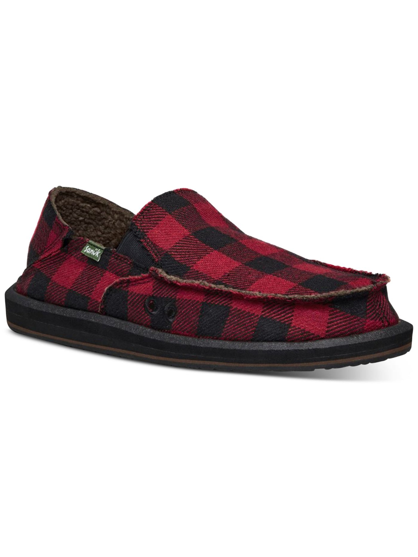 SANUK Mens Red Plaid Buffalo Padded Goring Comfort Vagabond Chill Round Toe Slip On Loafers Shoes 8
