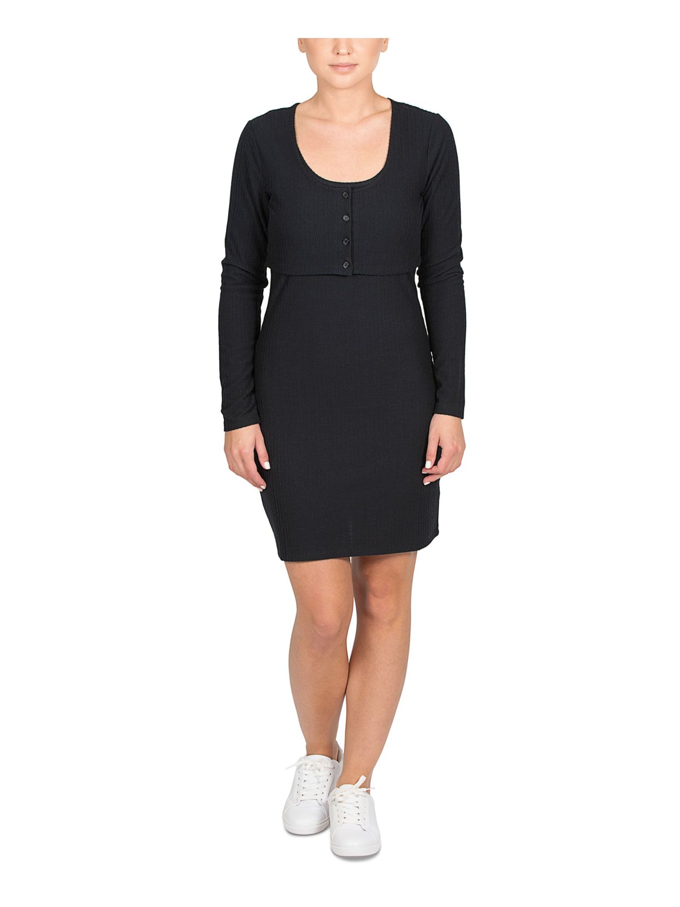 HIPPIE ROSE Womens Black Stretch Long Sleeve Scoop Neck Wear To Work Crop Top Sweater Juniors M