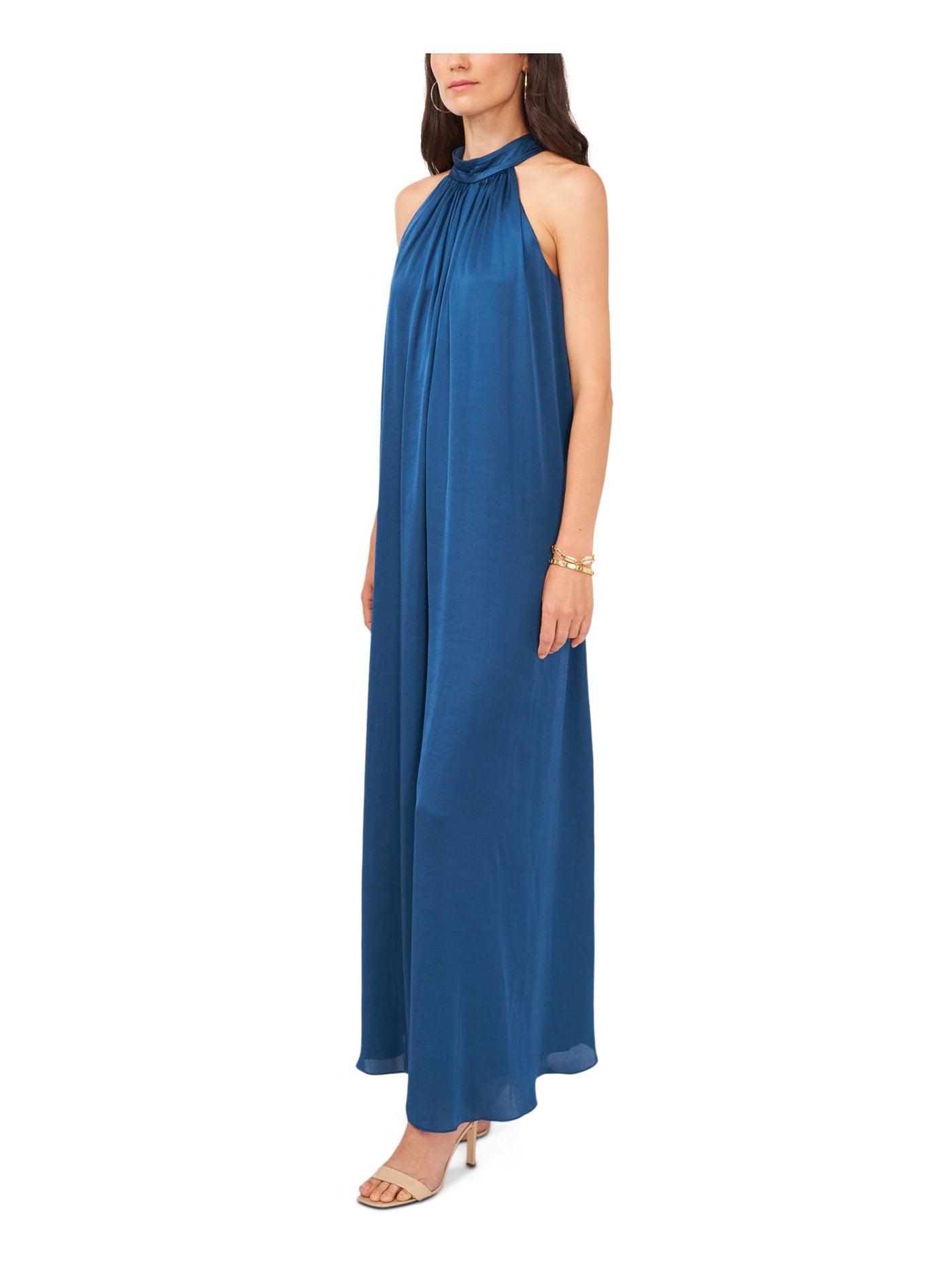 MSK Womens Blue Zippered Pleated Sleeveless Halter Cocktail Wide Leg Jumpsuit XL