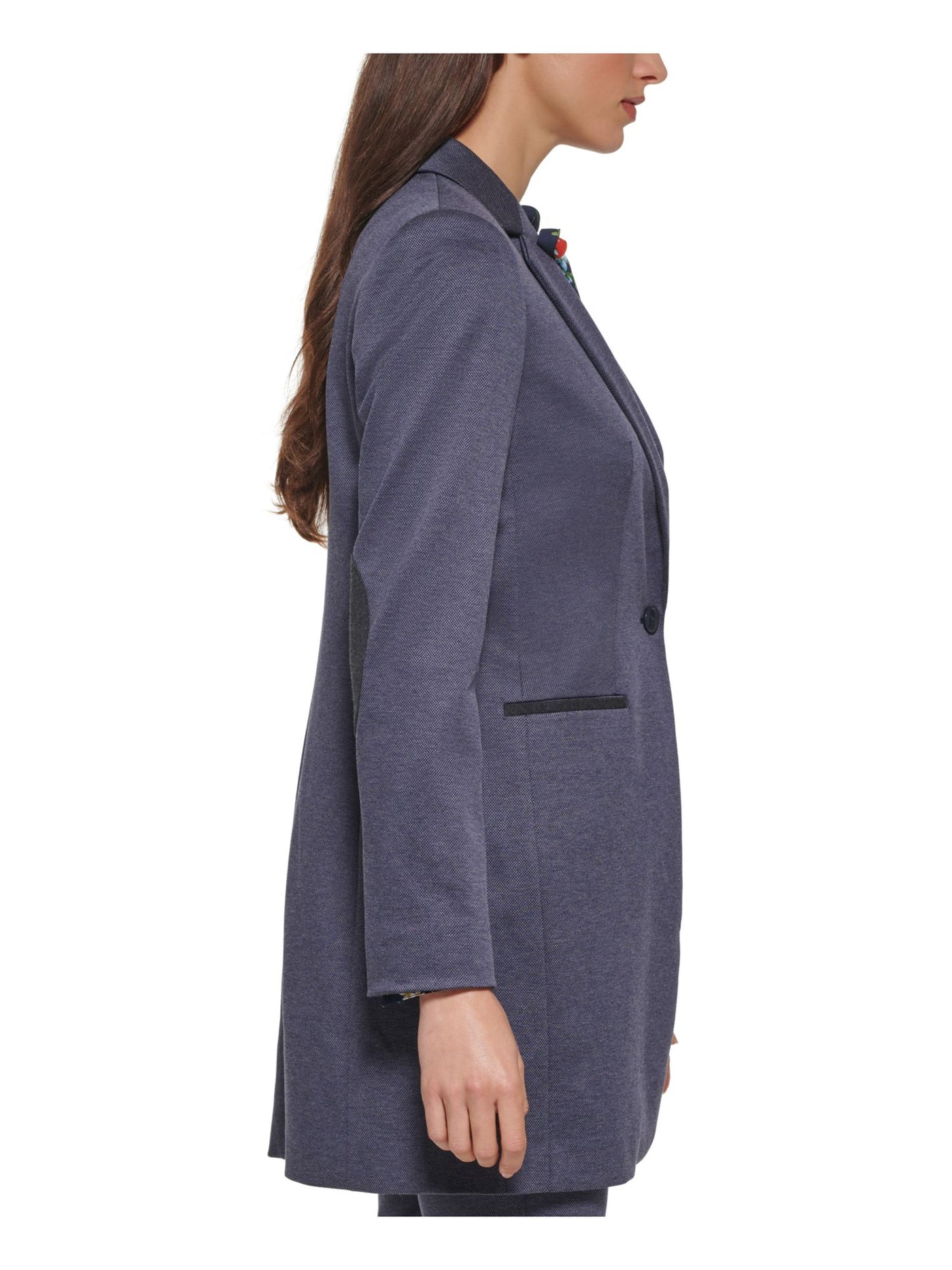 TOMMY HILFIGER Womens Navy Pocketed Long Length Vented Hem Heather Wear To Work Blazer Jacket 4