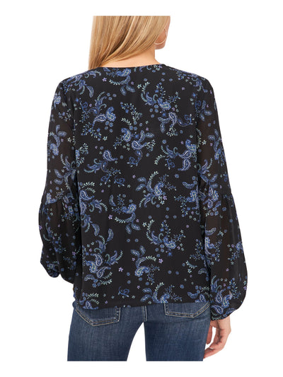 VINCE CAMUTO Womens Black Lined Sheer Paisley Balloon Sleeve V Neck Top XS