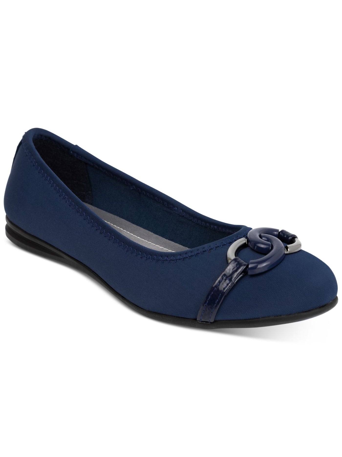 KAREN SCOTT Womens Navy Chain-Inspired Hardware Cushioned Amandaa Almond Toe Slip On Ballet Flats 5.5 M