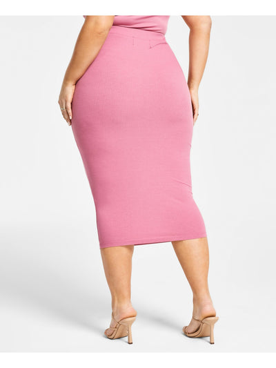 NINA PARKER Womens Pink Ribbed Unlined Pull-on Midi Pencil Skirt Plus 2X