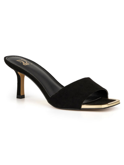 NEW YORK & CO Womens Black Gold-Tone Hardware Padded Liz Open Toe Kitten Heel Slip On Dress Heeled Sandal 10 M
