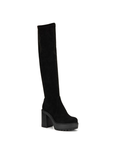 NEW YORK & CO Womens Black Lug Sole Stretch Brynn Round Toe Block Heel Zip-Up Heeled Boots 9