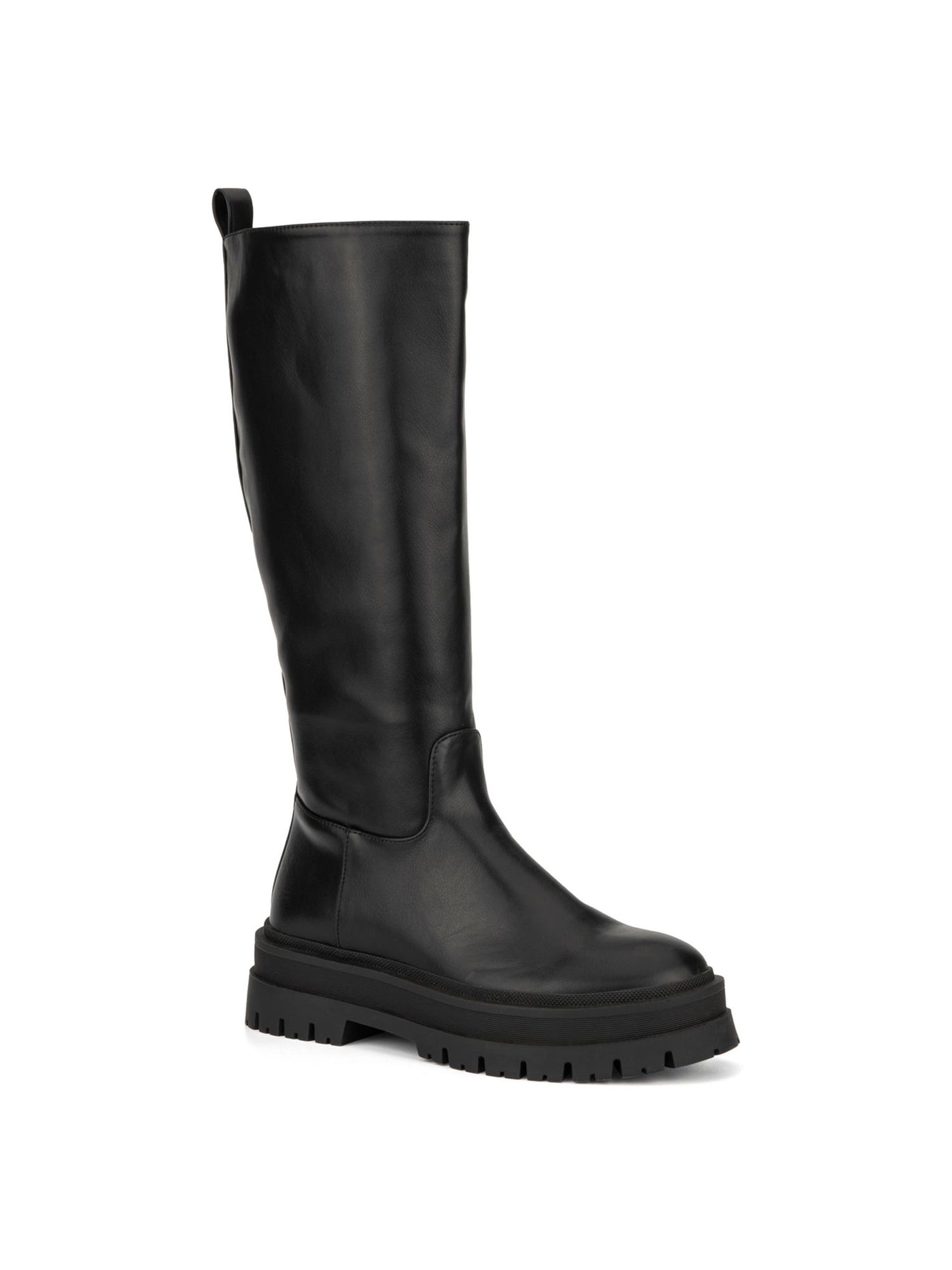 NEW YORK & CO Womens Black 1-1/2" Platform Chunky Tread Back Pull-Tab Padded Viv Round Toe Block Heel Zip-Up Boots Shoes 10