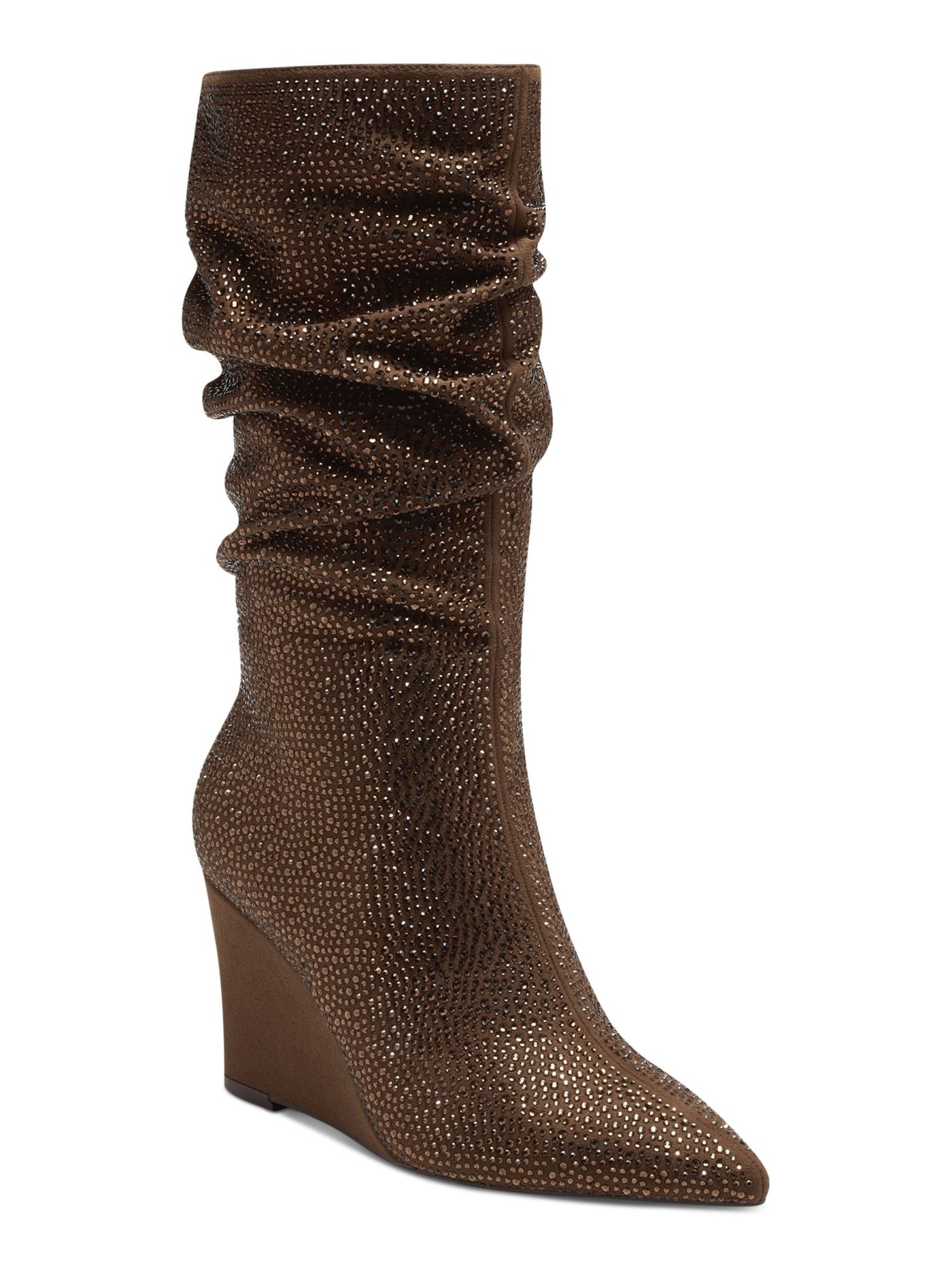 INC Womens Brown Cushioned Rhinestone Florelle Pointed Toe Wedge Zip-Up Dress Slouch Boot 9.5 M