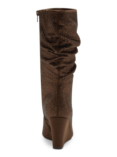 INC Womens Brown Cushioned Rhinestone Florelle Pointed Toe Wedge Zip-Up Dress Slouch Boot 5.5 M