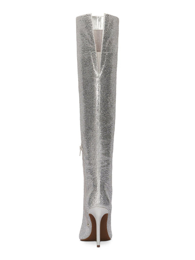 INC Womens Silver 18.5In Shaft Embellished Pointed Toe Stiletto Zip-Up Dress Boots 10 M