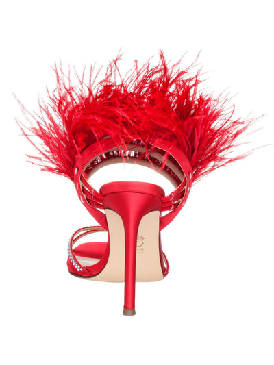NINA Womens Red Feather Cushioned Dalva Round Toe Stiletto Buckle Dress Heeled Sandal 5 M