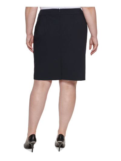 CALVIN KLEIN Womens Navy Zippered Hardware Detail Vented Back Hem Above The Knee Wear To Work Pencil Skirt Plus 22W