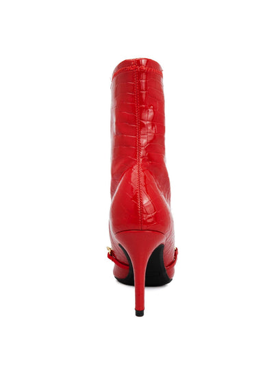 JUICY COUTURE Womens Red Snakeskin Tommi Pointed Toe Stiletto Dress Boots 10 M
