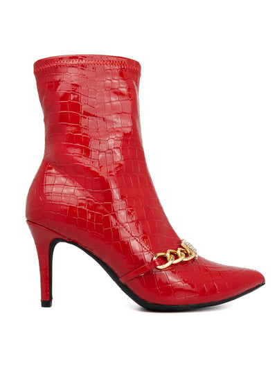 JUICY COUTURE Womens Red Snakeskin Tommi Pointed Toe Stiletto Dress Boots 10 M