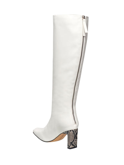 FRENCH CONNECTION Womens White Snake Heel Padded Liv Square Toe Block Heel Zip-Up Heeled Boots 7.5