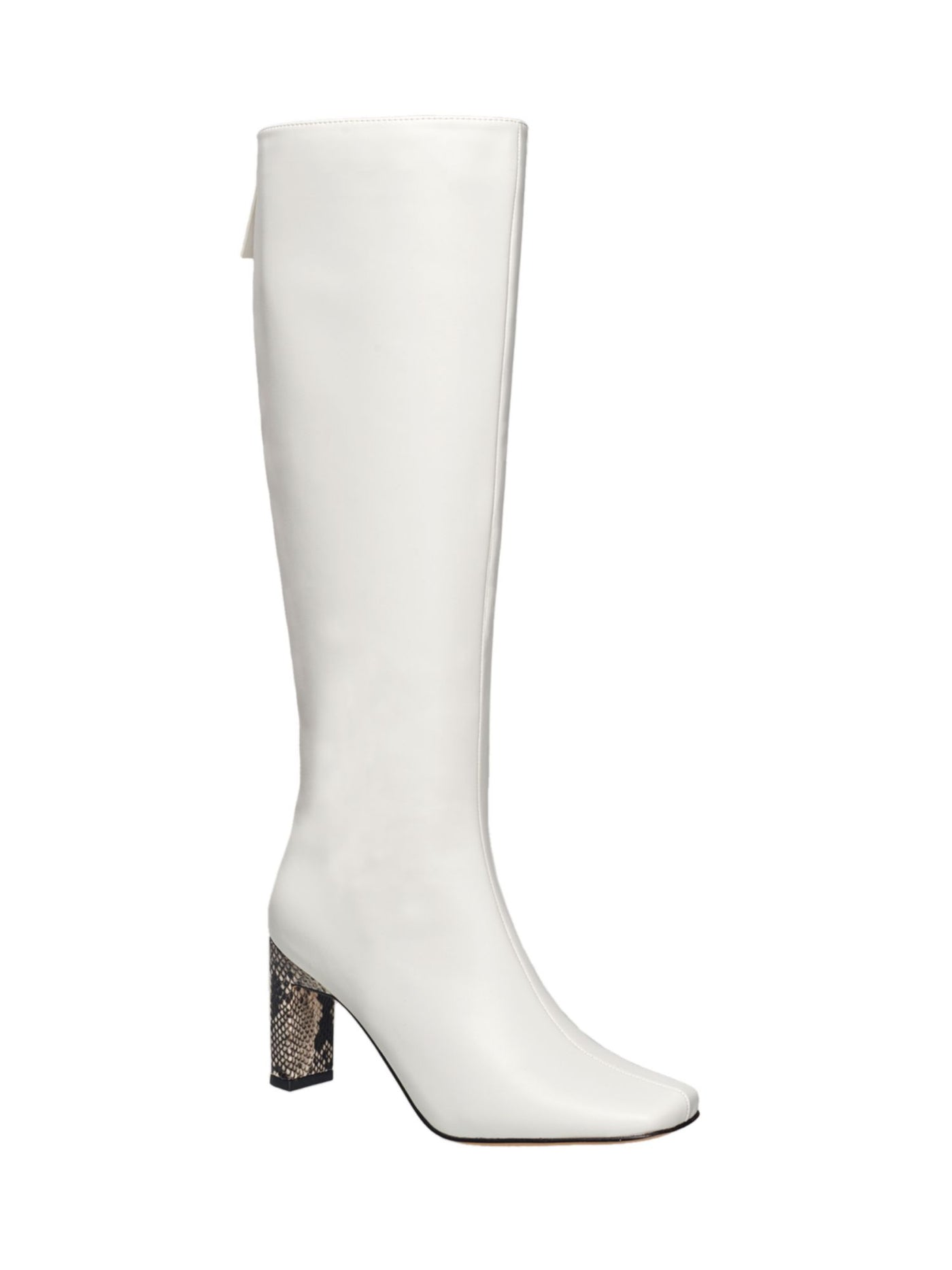 FRENCH CONNECTION Womens White Snake Heel Padded Liv Square Toe Block Heel Zip-Up Heeled Boots 7.5