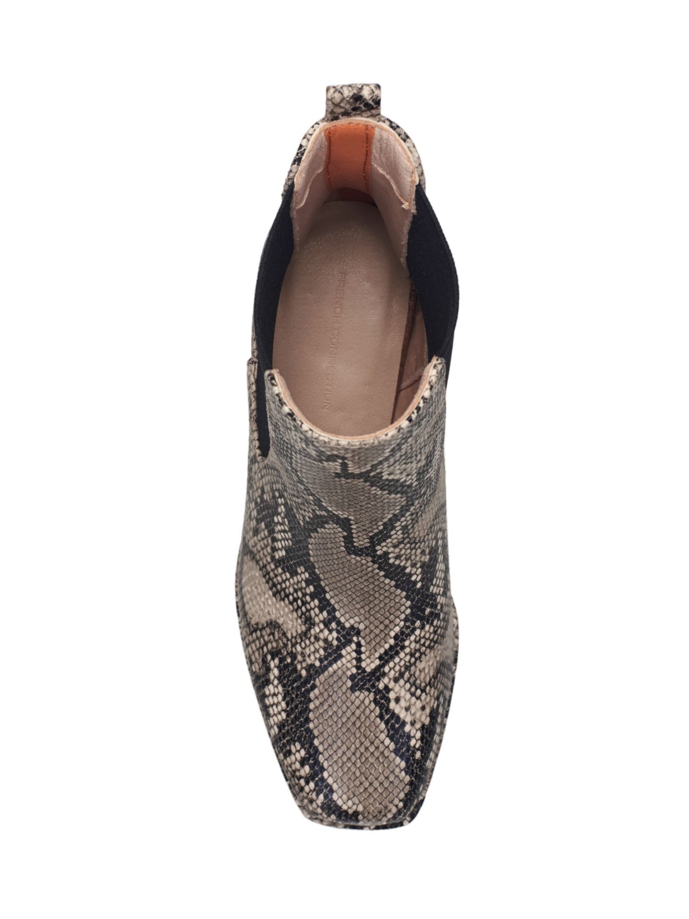 FRENCH CONNECTION Womens Beige Snake Print Heel Pull-Tab Goring Padded Penny Square Toe Flare Slip On Chelsea 7.5