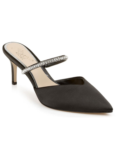 JEWEL BADGLEY MISCHKA Womens Black Deep V Embellished Glitter Jan Pointed Toe Stiletto Slip On Heeled Sandal 7.5 M
