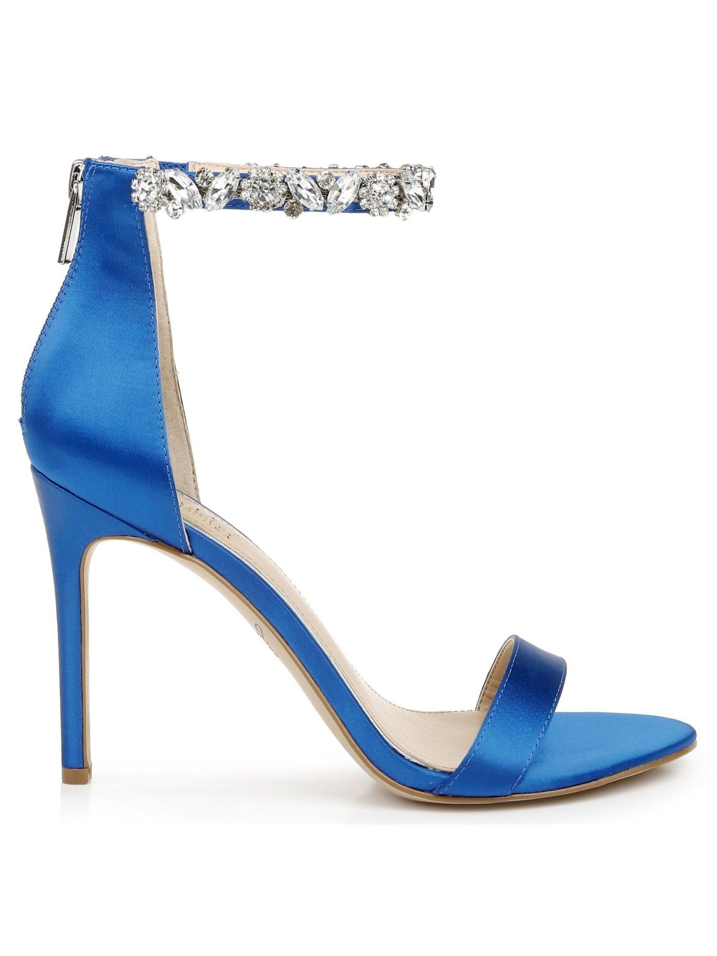 JEWEL BADGLEY MISCHKA Womens Blue Rhinestone Jax Open Toe Stiletto Zip-Up Dress Heeled Sandal 7.5 M