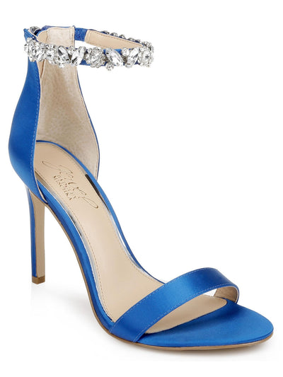 JEWEL BADGLEY MISCHKA Womens Blue Rhinestone Jax Open Toe Stiletto Zip-Up Dress Heeled Sandal 7.5 M