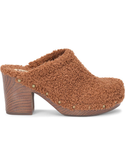 KORKS Womens Brown Studded Teddy Round Toe Block Heel Slip On Clogs Shoes 8 M