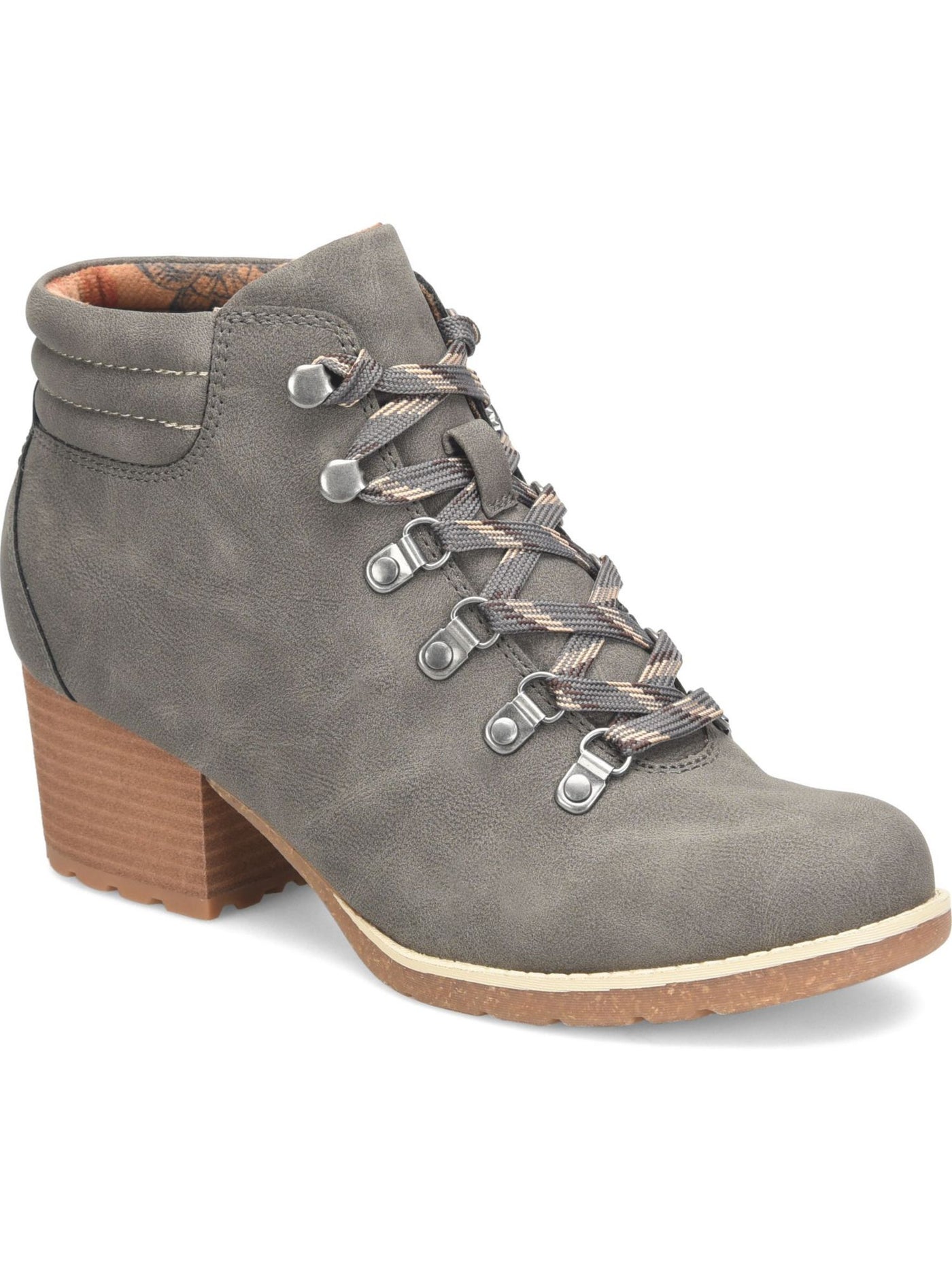 BOC Womens Gray Floral Inside Padded Cuff Hiker-Inspired Cushioned Alder Round Toe Block Heel Lace-Up Booties 9.5 M