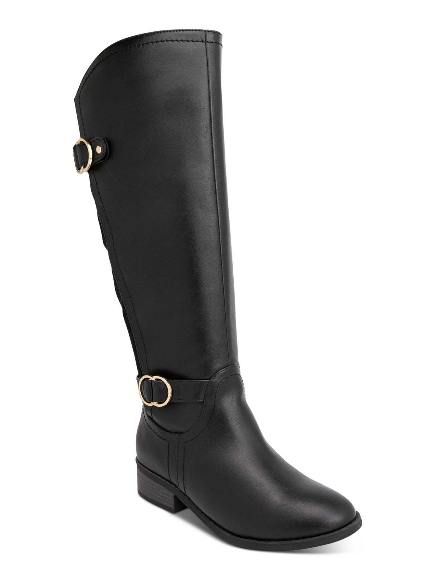 KAREN SCOTT Womens Black Buckle Accent Asymmetrical Wide Calf Cushioned Goring Leandraa Almond Toe Block Heel Zip-Up Riding Boot 10.5W XWC