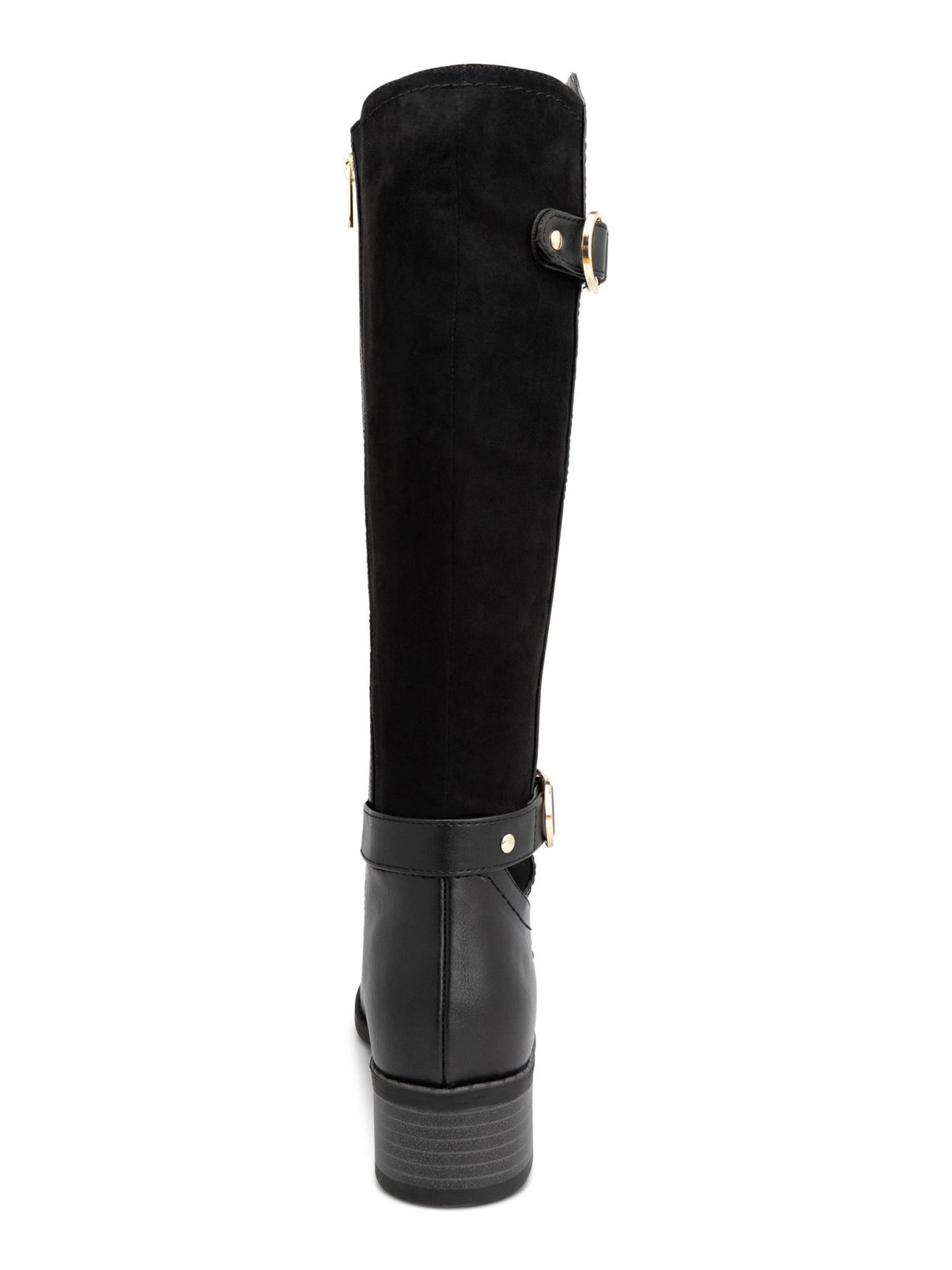 KAREN SCOTT Womens Black Buckle Accent Asymmetrical Wide Calf Cushioned Goring Leandraa Almond Toe Block Heel Zip-Up Riding Boot 10.5W XWC