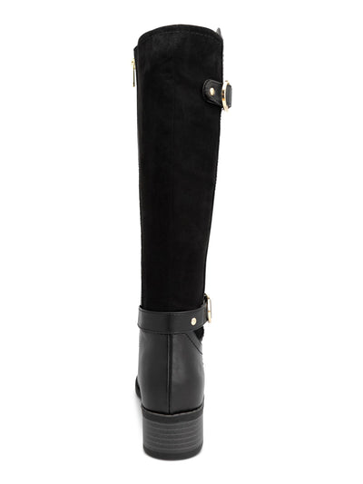 KAREN SCOTT Womens Black Buckle Accent Asymmetrical Wide Calf Cushioned Goring Leandraa Almond Toe Block Heel Zip-Up Riding Boot 10.5W XWC