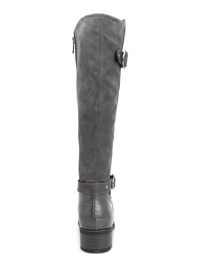 KAREN SCOTT Womens Gray Buckle Accent Asymmetrical Wide Calf Croc Accent Cushioned Goring Leandraa Almond Toe Block Heel Zip-Up Dress Riding Boot 11 W WC