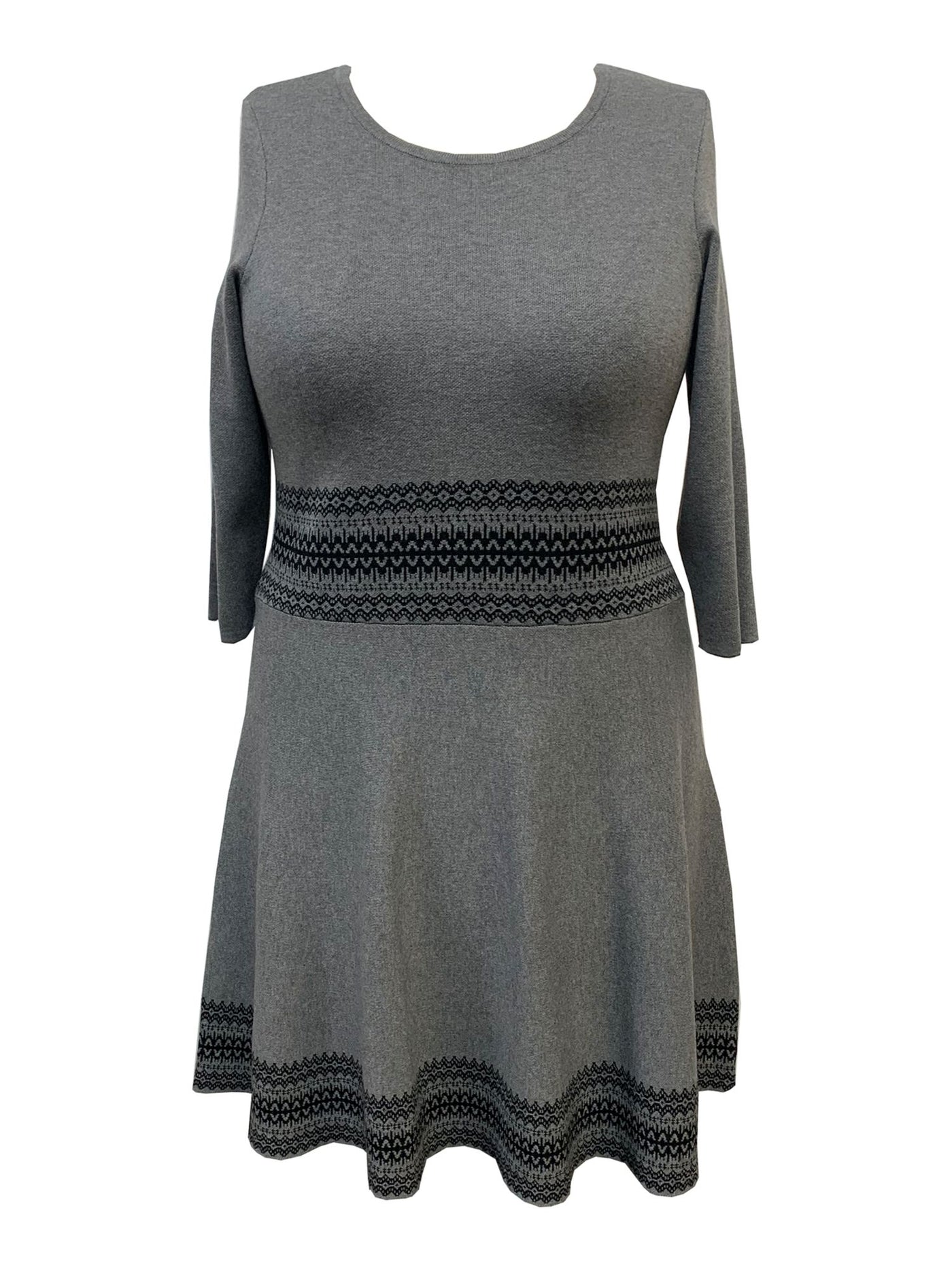 TAYLOR Womens Gray Knit Heather 3/4 Sleeve Jewel Neck Knee Length Wear To Work Fit + Flare Dress Plus 2X
