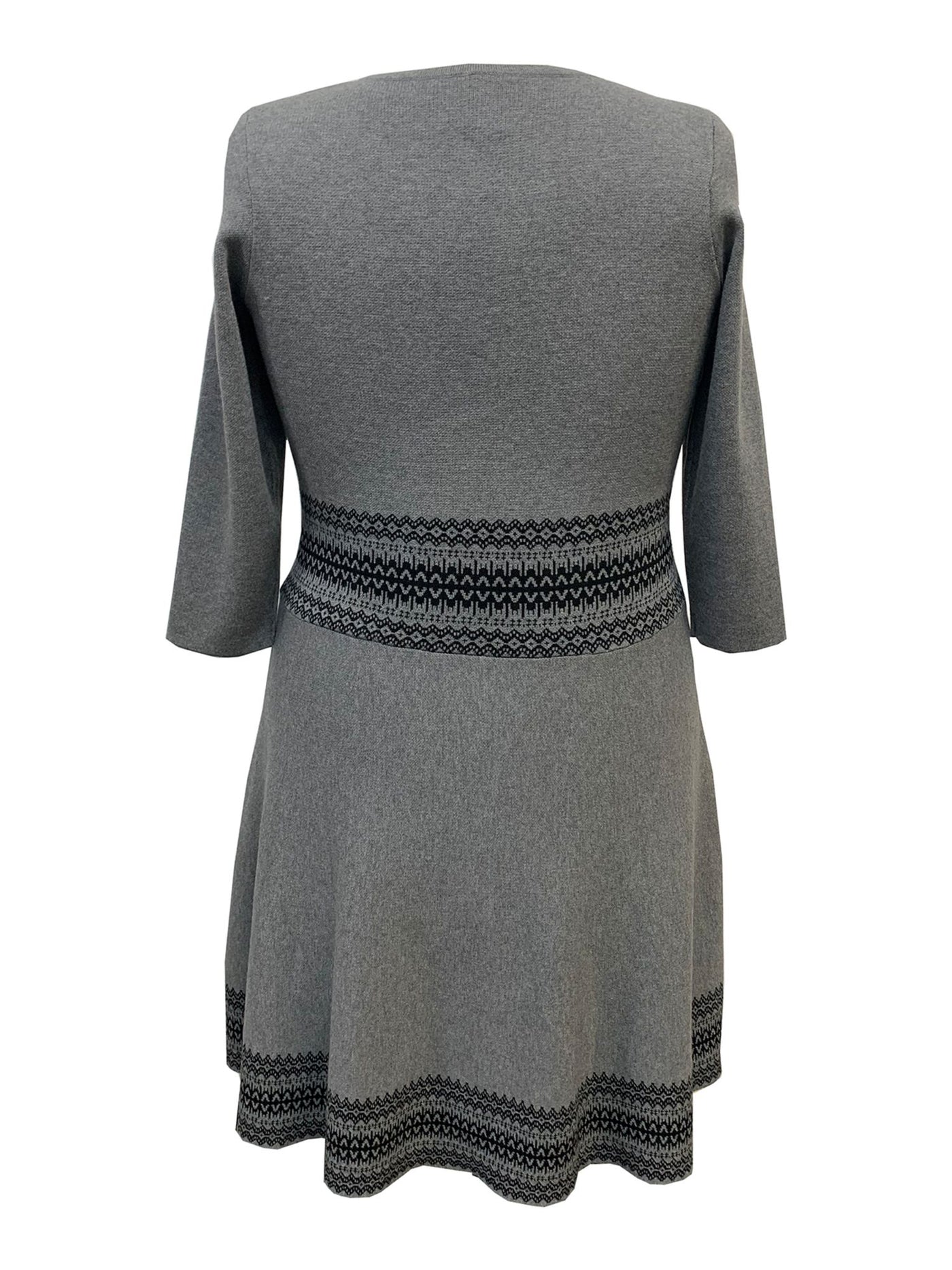 TAYLOR Womens Gray Knit Heather 3/4 Sleeve Jewel Neck Knee Length Wear To Work Fit + Flare Dress Plus 1X