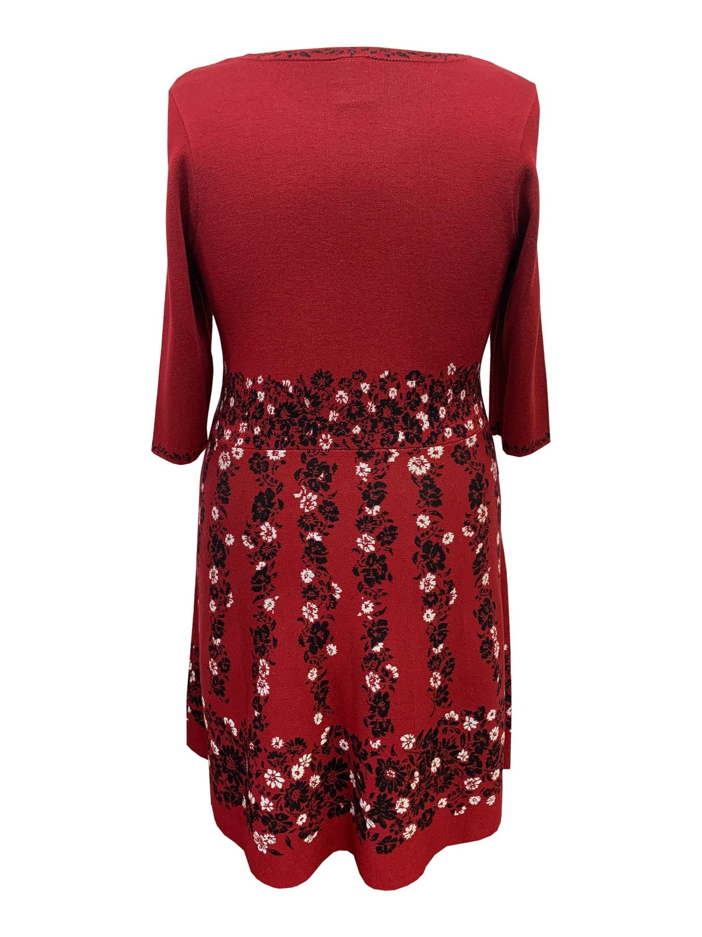 TAYLOR Womens Red Knit Floral 3/4 Sleeve Jewel Neck Knee Length Wear To Work Sweater Dress Plus 1X