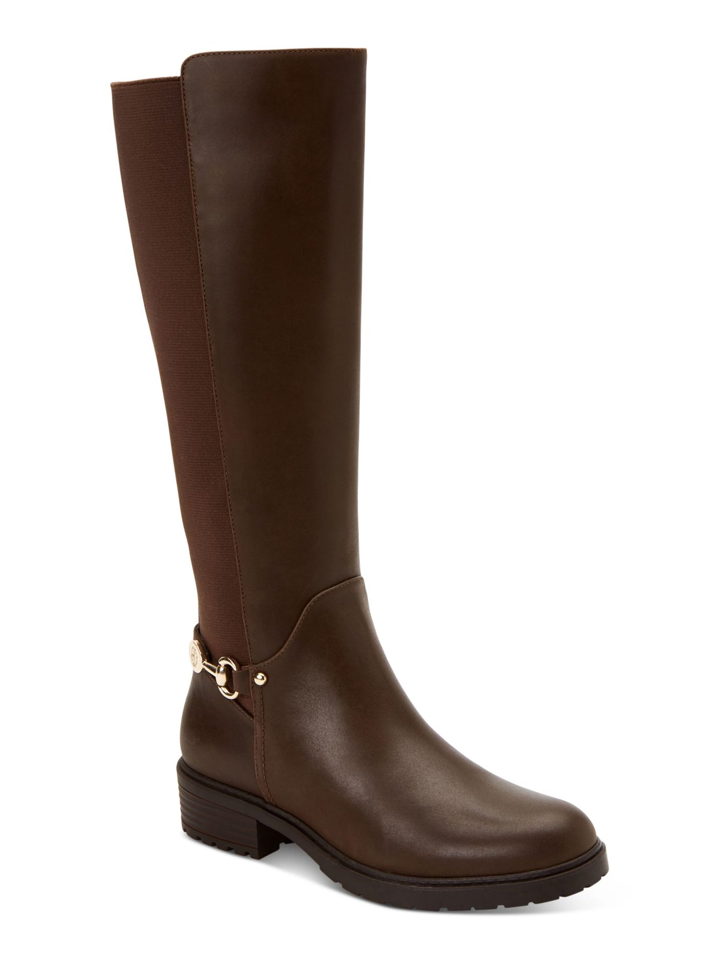 GIANI BERNINI Womens Brown Buckle Accent Barnibee Round Toe Block Heel Zip-Up Leather Riding Boot 6.5 M