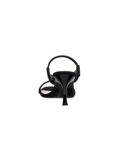 NINA Womens Black Elastic Strap Rhinestone Padded Luz Almond Toe Flare Slip On Dress Slingback Sandal 6 M