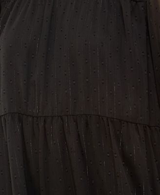 CRYSTAL DOLLS Womens Ruffled Long Sleeve Jewel Neck Short Dress