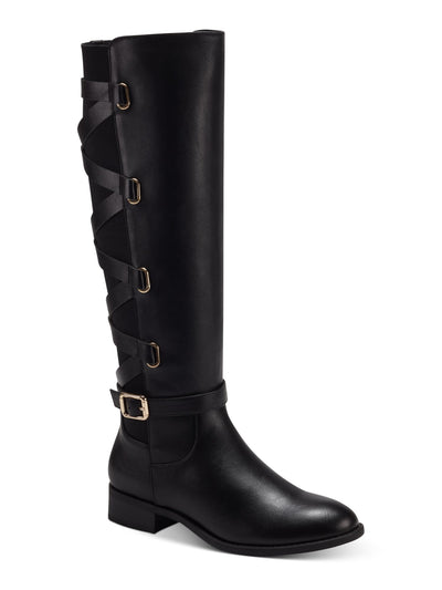 THALIA SODI Womens Black Padded Buckle Accent Goring Veronika Round Toe Block Heel Zip-Up Riding Boot 6.5 W