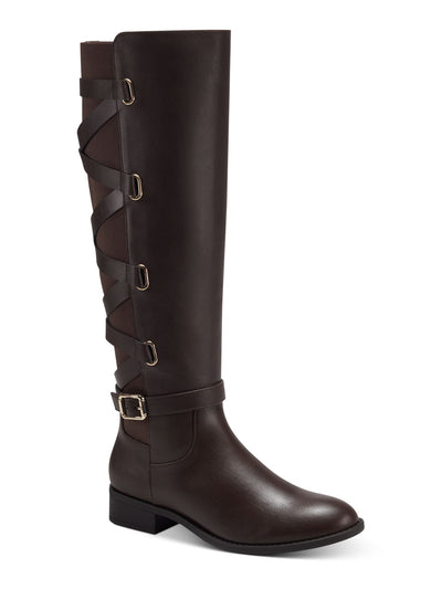 THALIA SODI Womens Brown Buckle Accent Cushioned Veronika Almond Toe Zip-Up Riding Boot 6.5 M