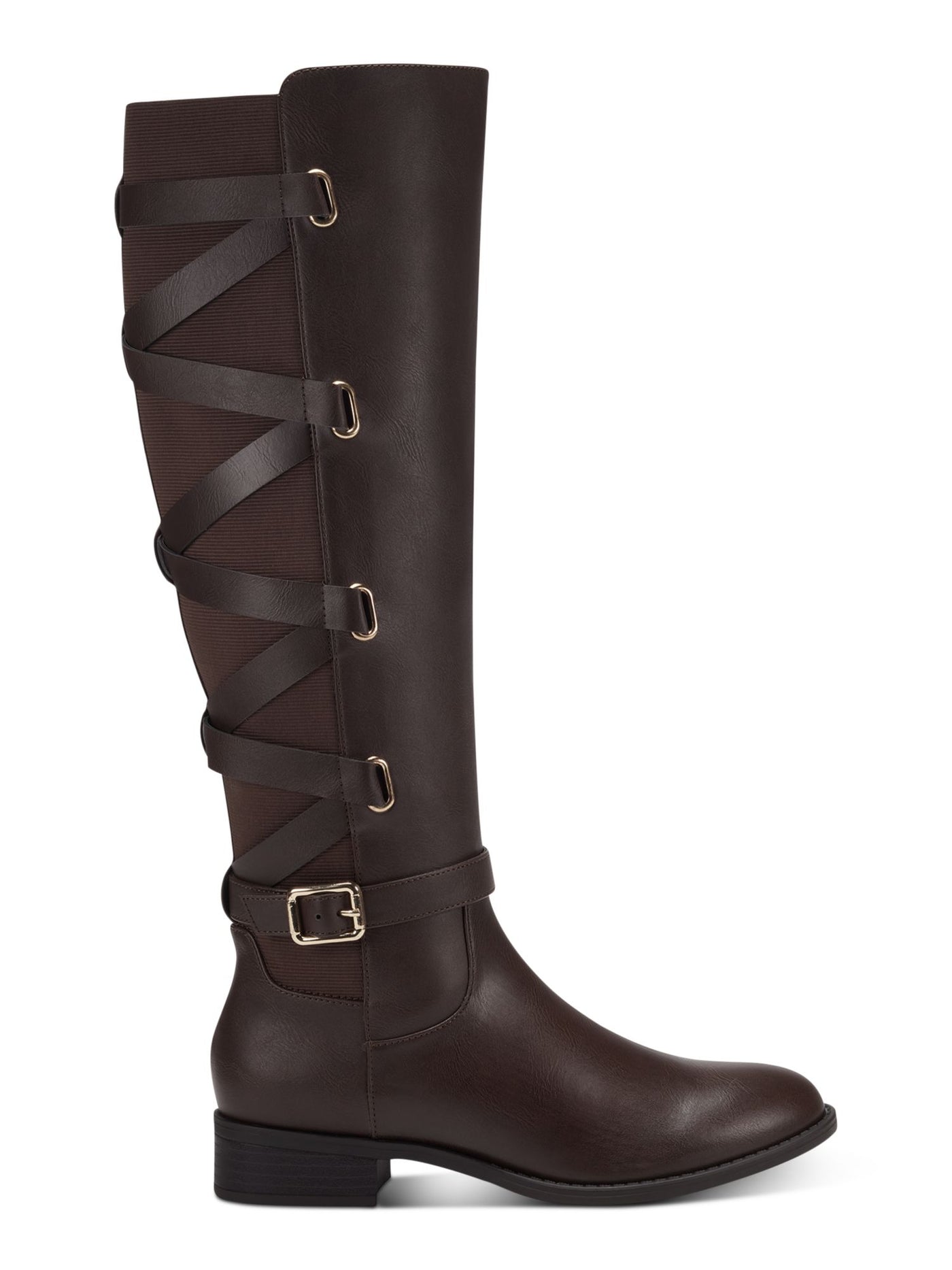 THALIA SODI Womens Brown Buckle Accent Cushioned Veronika Almond Toe Zip-Up Riding Boot 6.5 M