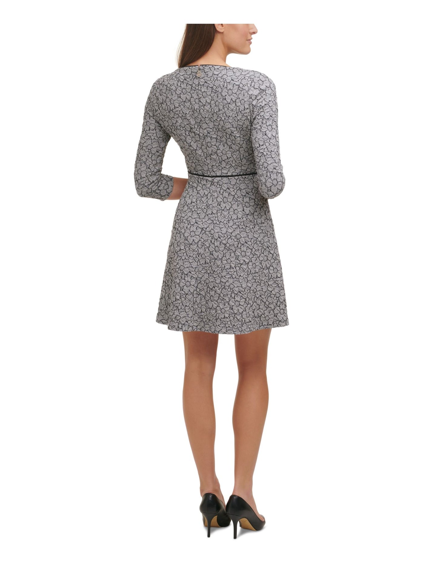 TOMMY HILFIGER Womens Gray 3/4 Sleeve Round Neck Above The Knee Fit + Flare Dress Petites 10P